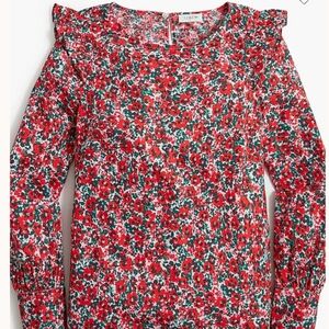 J Crew Floral Poplin Ruffle Long Sleeve Top Womens Size‎ M Cotton Blend Cottage